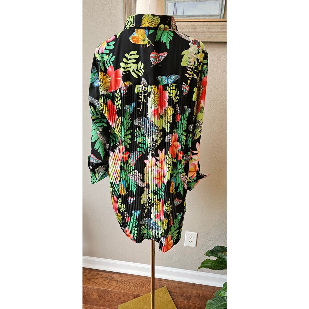 Multiples Butterfly Tropical Print Button Front S… - image 3